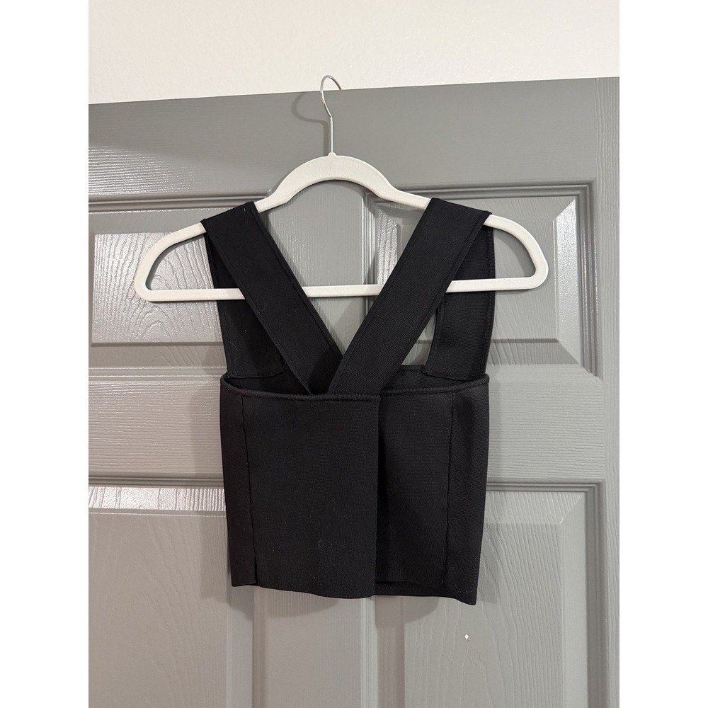Babaton Aritzia Womens M Black Crossover Strap Crop Top Sleeveless - Picture 3 of 4